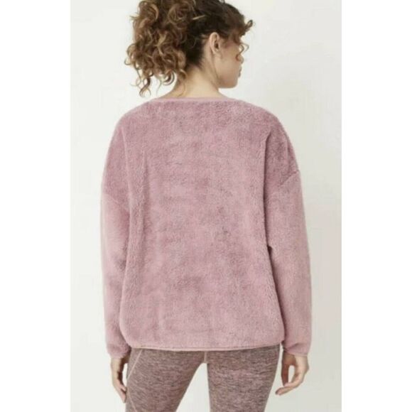 JoyLab Sweats High Pile Sherpa Quilted Pocket Blush Pink Women's Teddy Pullover - Picture 2 of 7